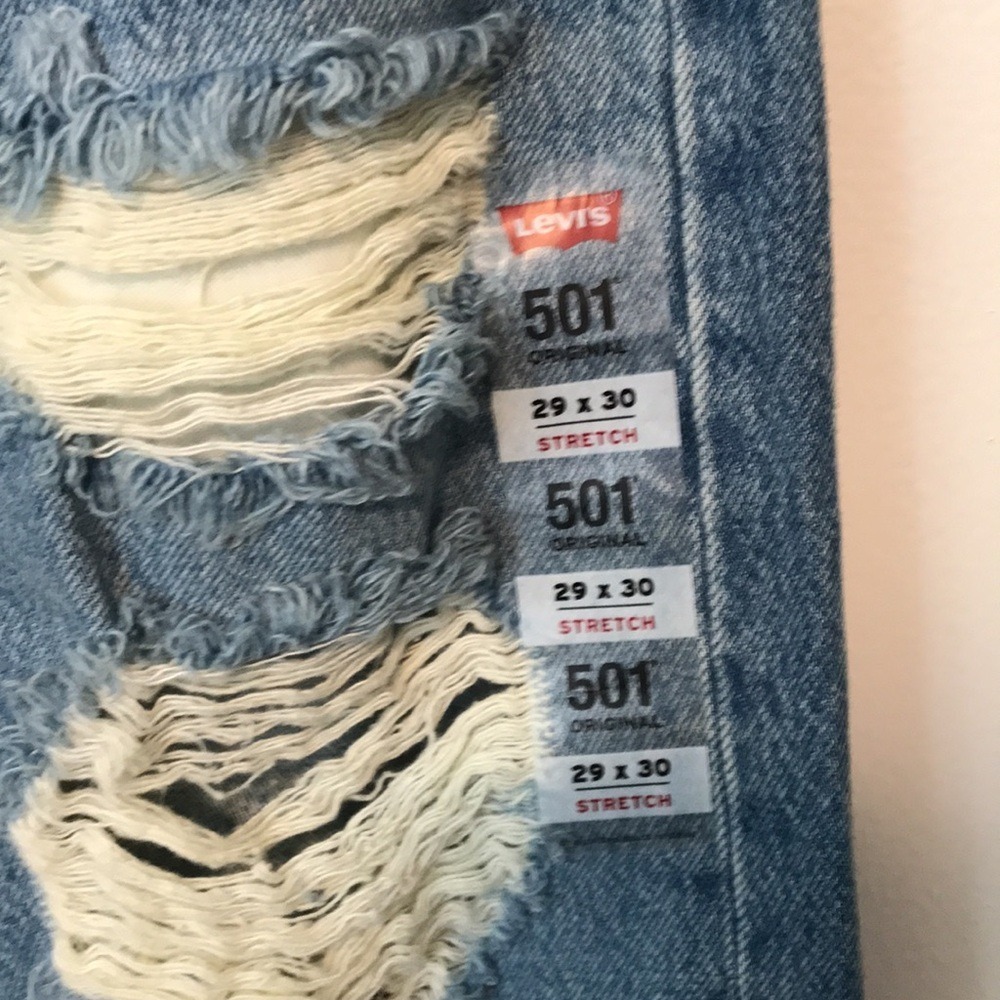 Levi's Men's 29x30 501 Original‎ Jeans Blue Distressed Ripped Straight NEW - Picture 5 of 12